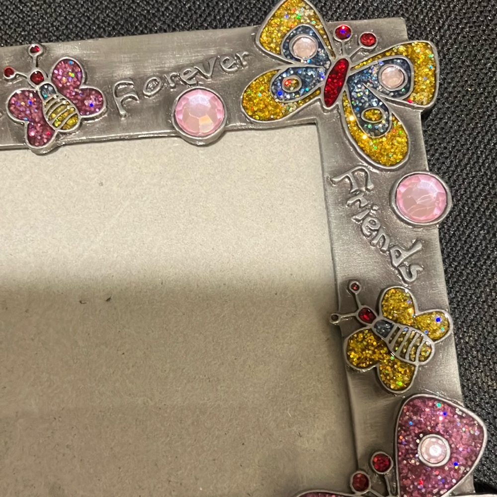 Pink and Yellow Pewter Butterfly Photo Frame with Rhinestone Accents - Picture 4 of 6